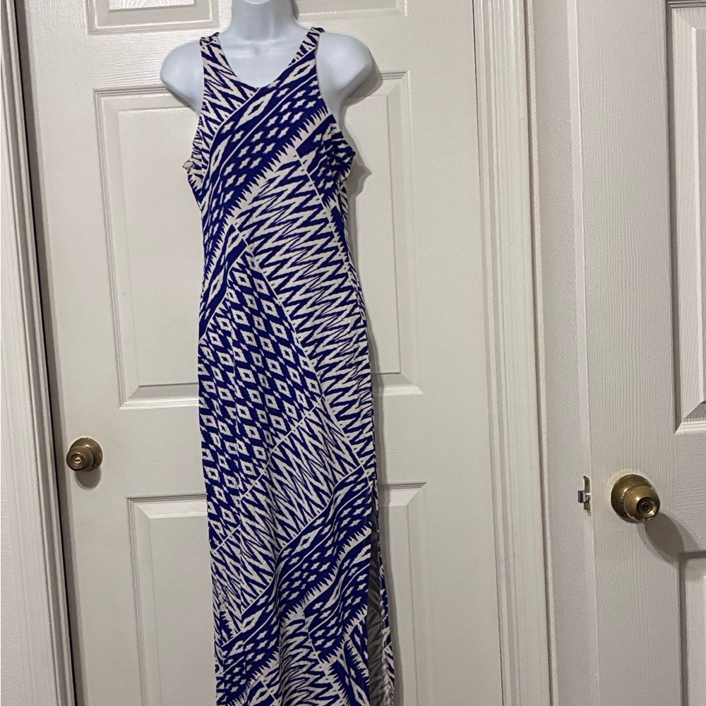 Guess by Marciano Blue and White Geometric Racerback Maxi Dress